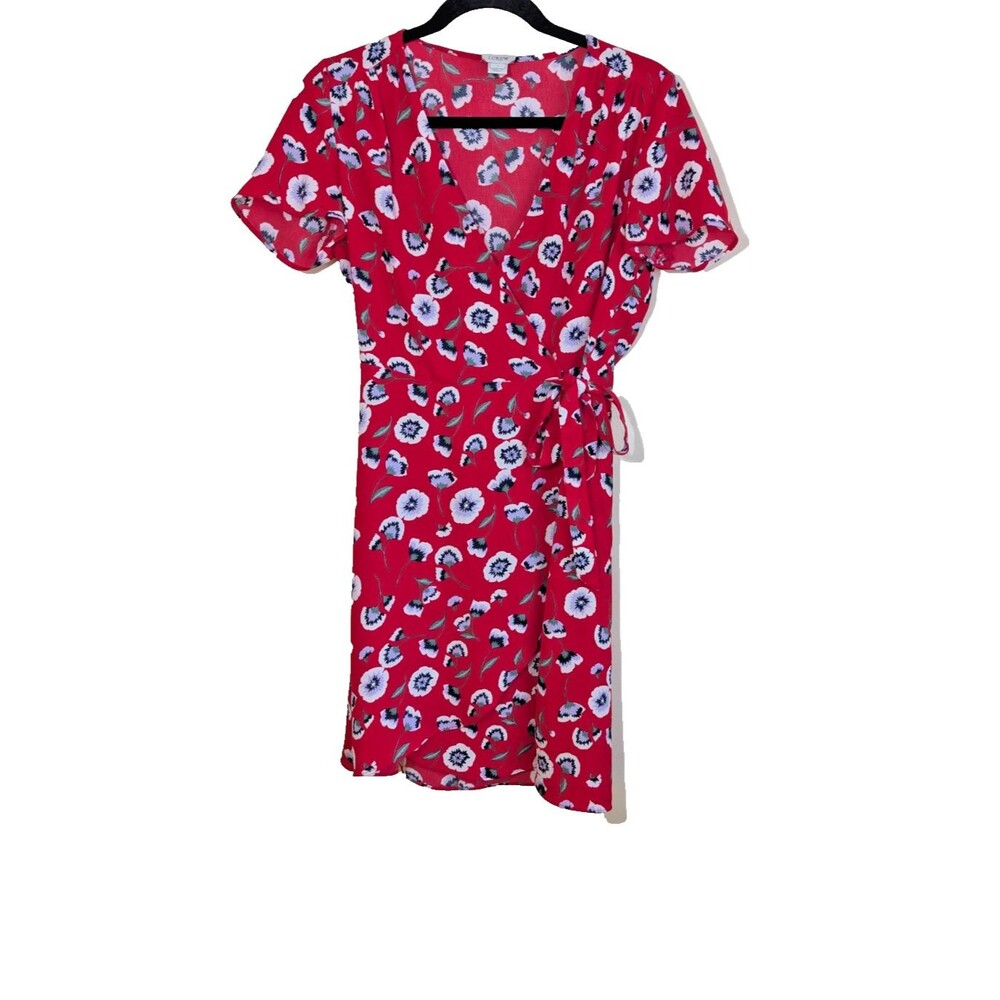 J. Crew Factory Women's Mini Wrap Dress Red Poppy Floral Size 2
